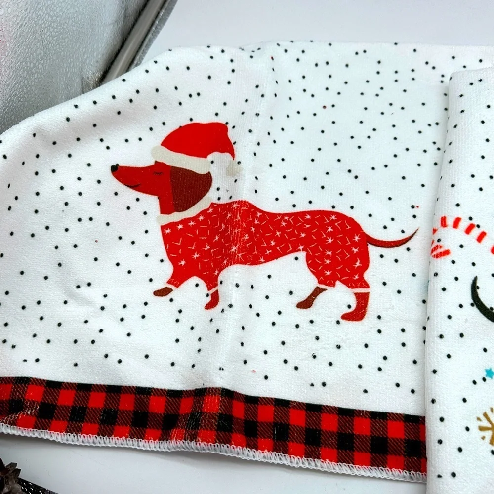 Five Adorable Dachshund Winter Kitchen Towels